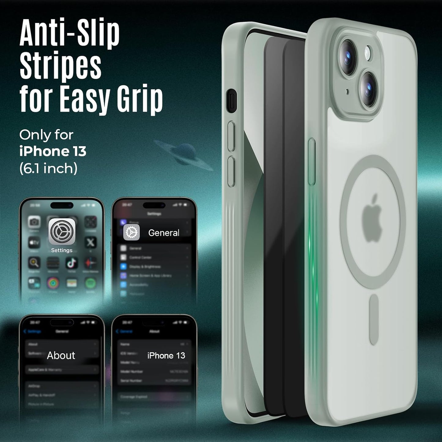 Designed for iPhone 13 Case, Compatible with MagSafe, with Privacy Screen Protectors X2, [Camera Protection] [15FT Military Drop Protection] Shockproof Phone Case, 6.1", Calke Green