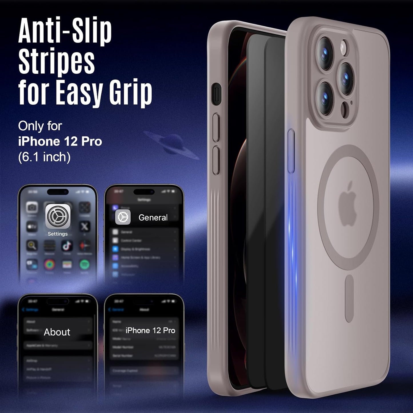 Designed for iPhone 12 Pro Case, Compatible with MagSafe, with Privacy Screen Protectors X2, [Camera Protection] [15FT Military Drop Protection] Shockproof Phone Case, 6.1", Natural Titanium