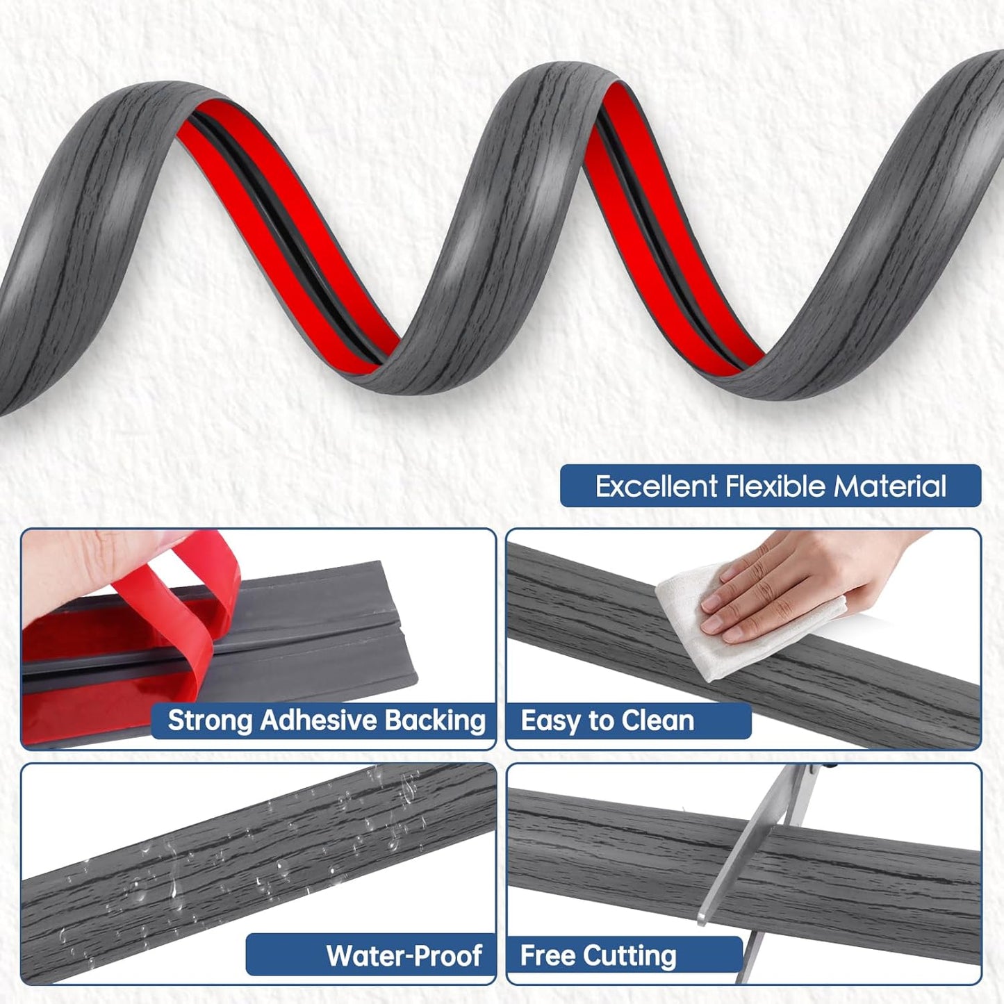 Floor Cord Cover for Wires on Floor Self Adhesive Cord Hider Floor Cable Management Wire Covers for Cords Protector Prevent Cable Trips Cord Cavity W 0.59" x H 0.31", Deep Gray Wood, 20Ft