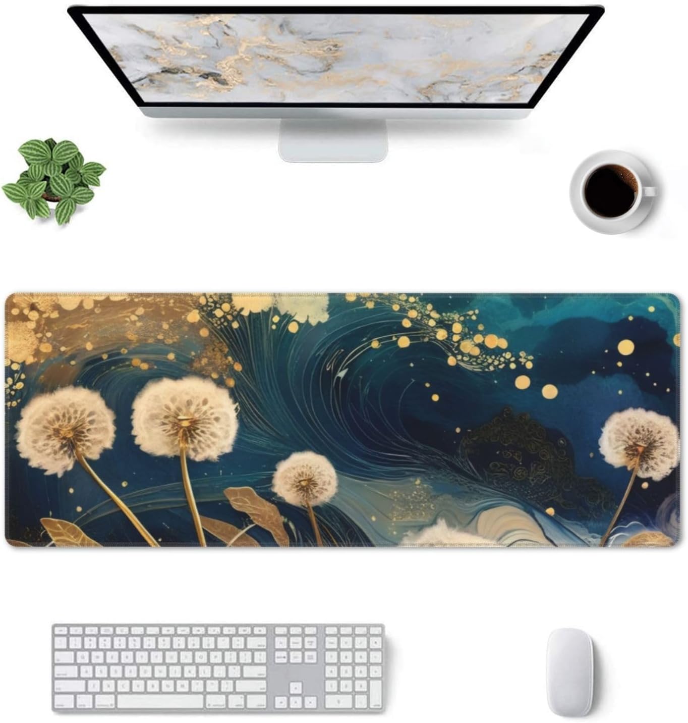 Gaming Mouse Pad, Large Non-Slip Rubber Base Mousepad, Keyboard Mouse Mat, Desk Pad with Stitched Edges, 31.5x11.8inch, Abstract Dandelion