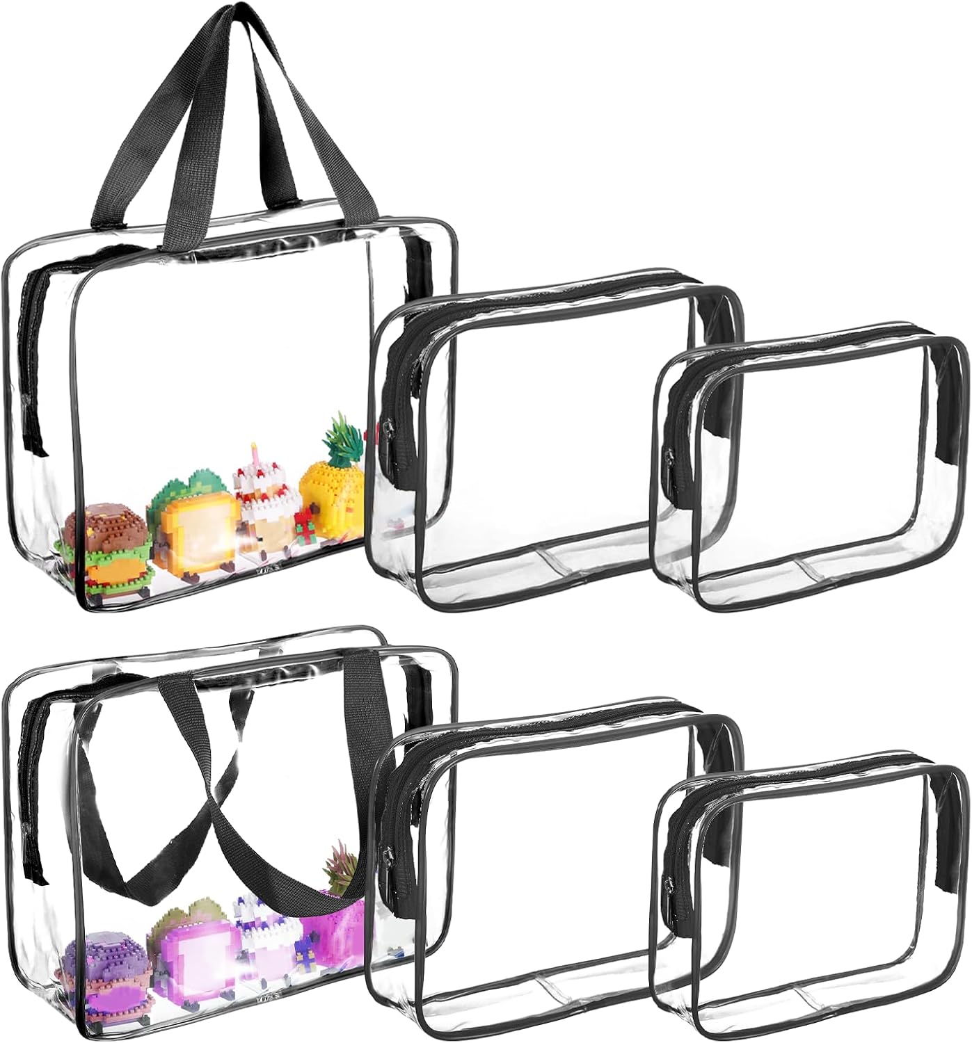 6 PCS Waterproof Toy Storage Bags With Zipper, Clear Toy Storage Organizer, Portable Organizer For Blocks, Puzzles, Books, Board Games, Clay(Black)