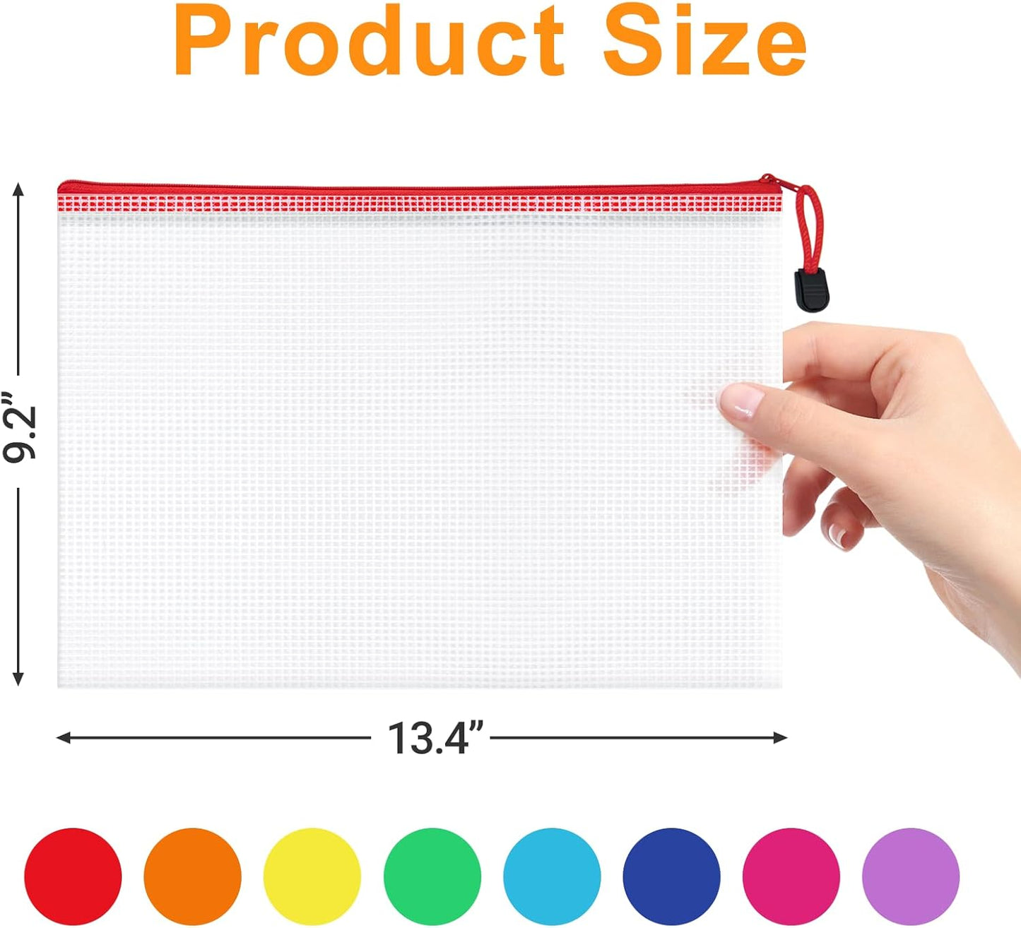 64Pack Mesh Zipper Pouch Bags, Waterproof A4 Letter Size Document Zipper Pouches for Storage, Teacher School, Toys, Puzzle, Office, 8 Colors