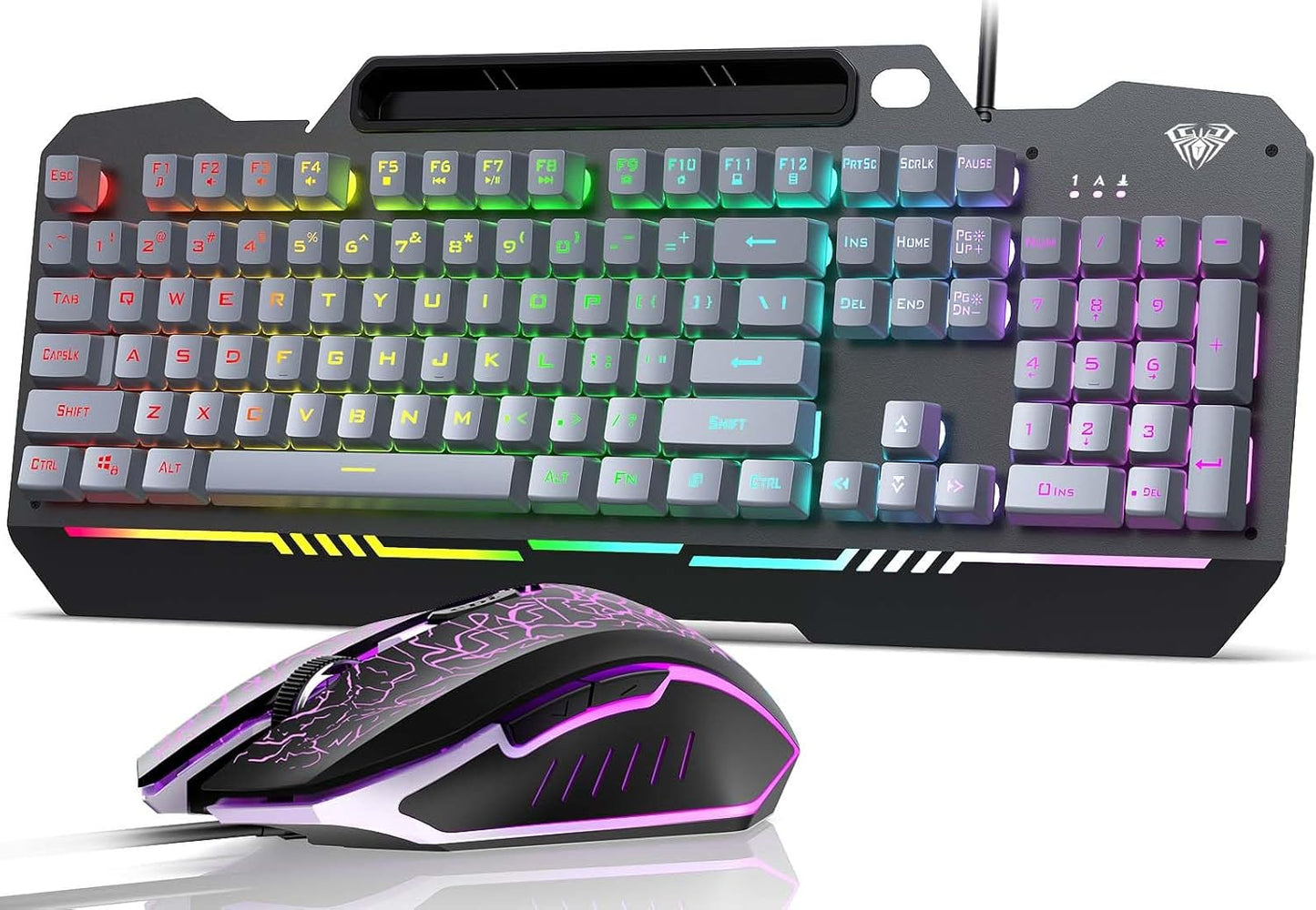 AULA T102 104 Keys Gaming Keyboard and Mouse Combo with RGB Backlit, All-Metal Panel Waterproof Light Up Quiet Computer Keyboard, USB Wired for MAC Xbox PC Gamers