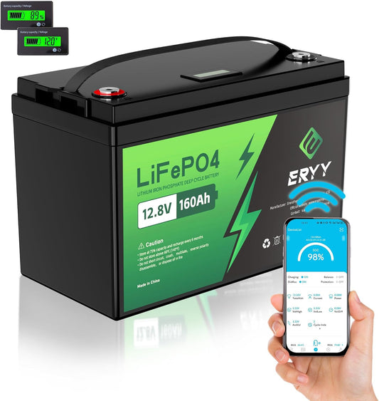 12V 160Ah LiFePO4 Battery Bluetooth, Group 31 RV Lithium Batteries 12V, 2048Wh Energy & 100A BMS, 5000+ Deep Cycle Trolling Motor, RV, Boat, Solar, Off-Grid, Camping, Golf Cart