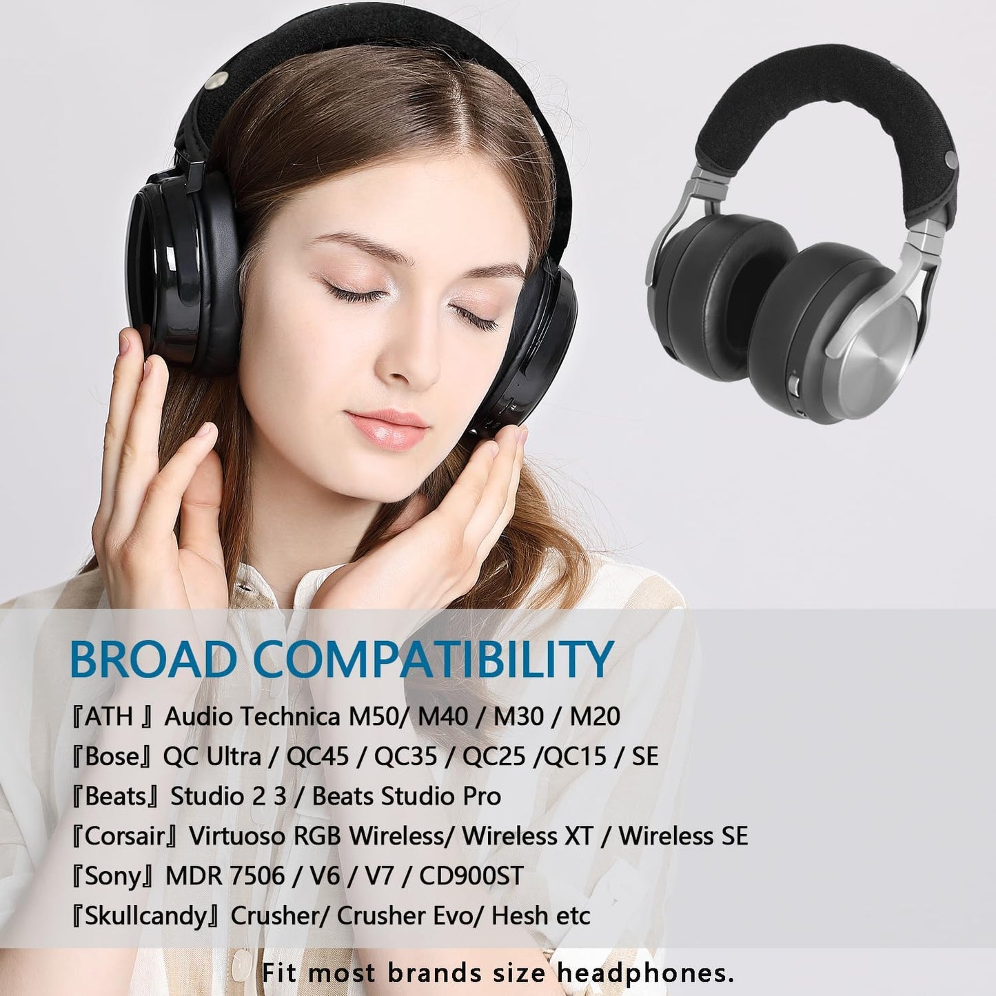 GEVO Replacement Headphone Headband Cover for Corsair Virtuoso, Audio Technica ATH M Series M50X, M50XBT, M50, M40X & More, Cushion Pad Protector Repair Part, Easy Installation No Tool Needed (Black)