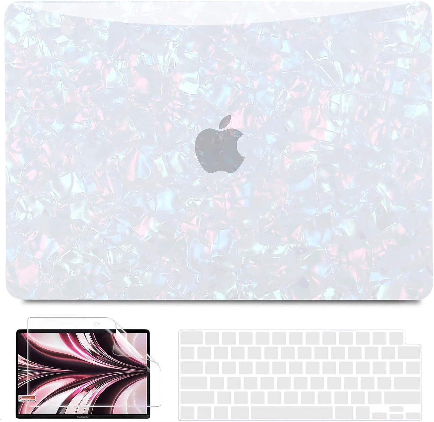B BELK Compatible with MacBook Air 13 inch Case 2025 2024 2023 2022 M4 M3 M2 A3240 A3113 A2681, Plastic Laptop Hard Shell +Keyboard Cover +Screen Protector for MacBook Air 13.6 inch Case, Shiny Pearl