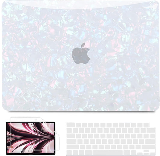 B BELK Compatible with MacBook Air 13 inch Case 2025 2024 2023 2022 M4 M3 M2 A3240 A3113 A2681, Plastic Laptop Hard Shell +Keyboard Cover +Screen Protector for MacBook Air 13.6 inch Case, Shiny Pearl