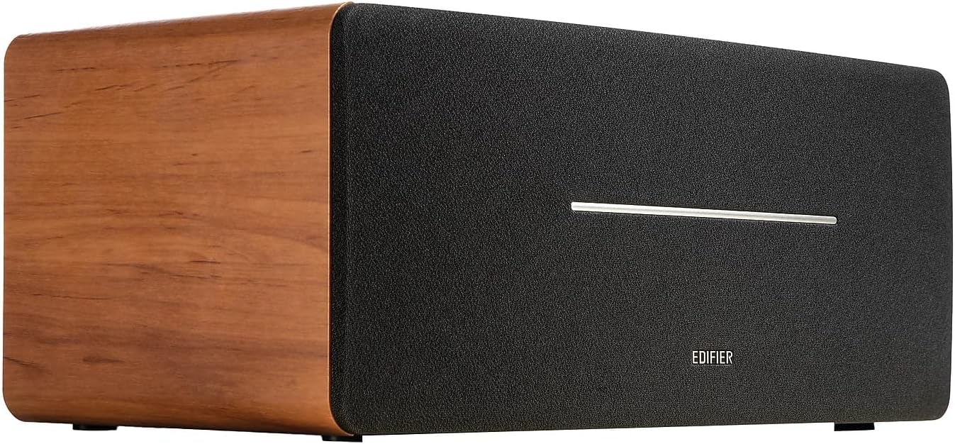 Edifier D12 Integrated Desktop Computer Speakers with Bluetooth 5.0, Wireless Stereo Tabletop Speaker 70 Watts RMS with Subwoofer Line Out, RCA, Aux Input for PC Monitor Laptop - Wooden Enclosure