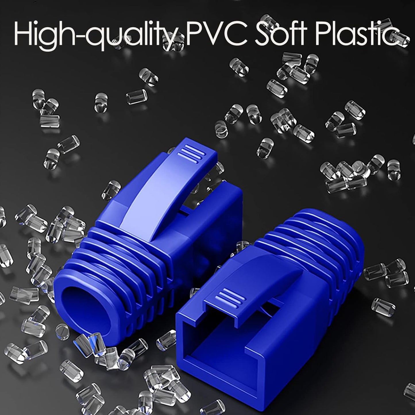 50-Pack RJ45 Boot Cover, Cat6A Cat7 Ethernet Network Cable Strain Relief Boot for 6.5-8.0mm Ethernet Cable (Hole Diameter: 8.0mm, Blue)