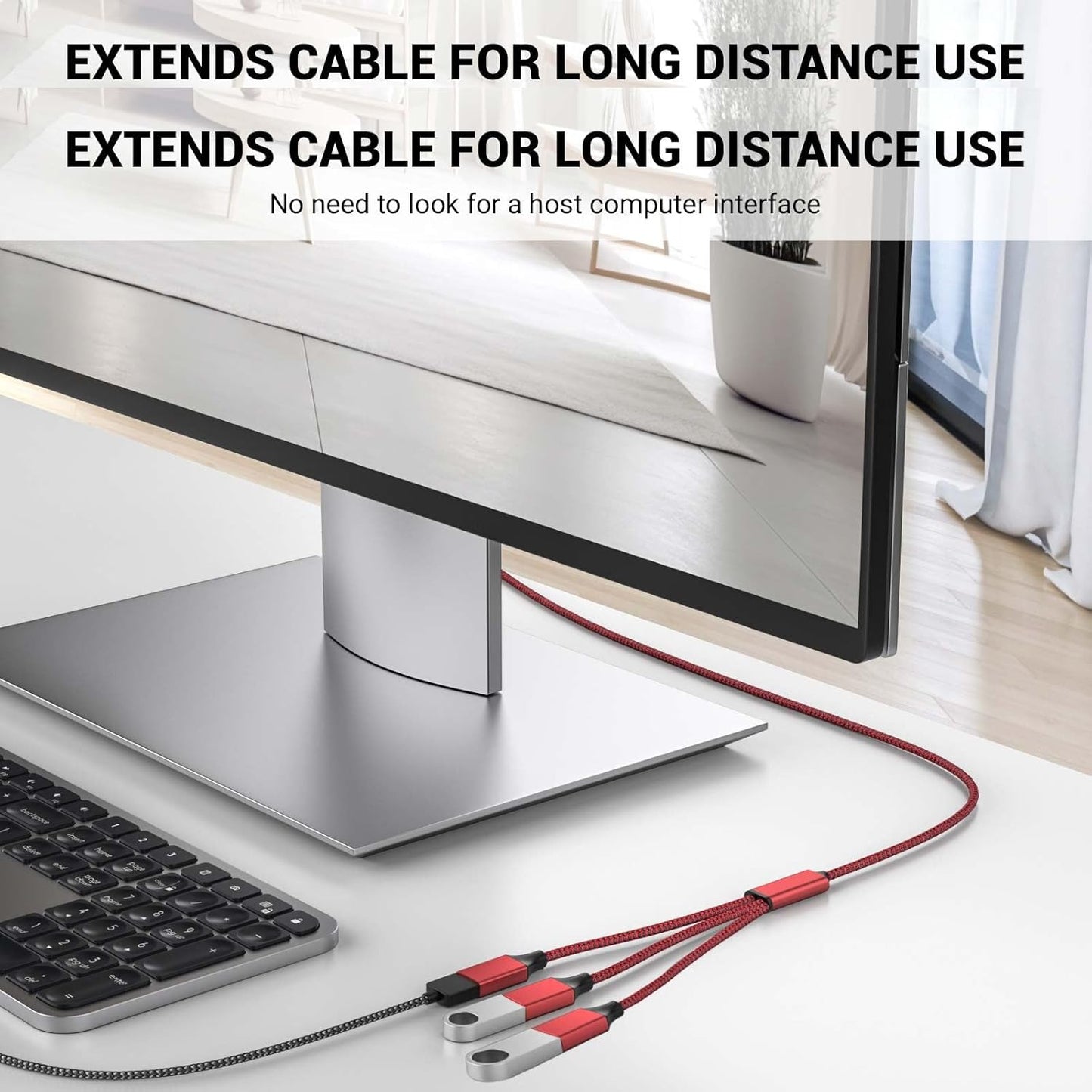 1FT USB Splitter 3 in 1 Out, A Male to 3 Female Extension Cable, USB Y Splitter Support Charging and Data Transfer for TV/PC/Laptop/MacBook/Keyboard/ PS4/ PS5/ Flash Drive/LED Etc.(Red)