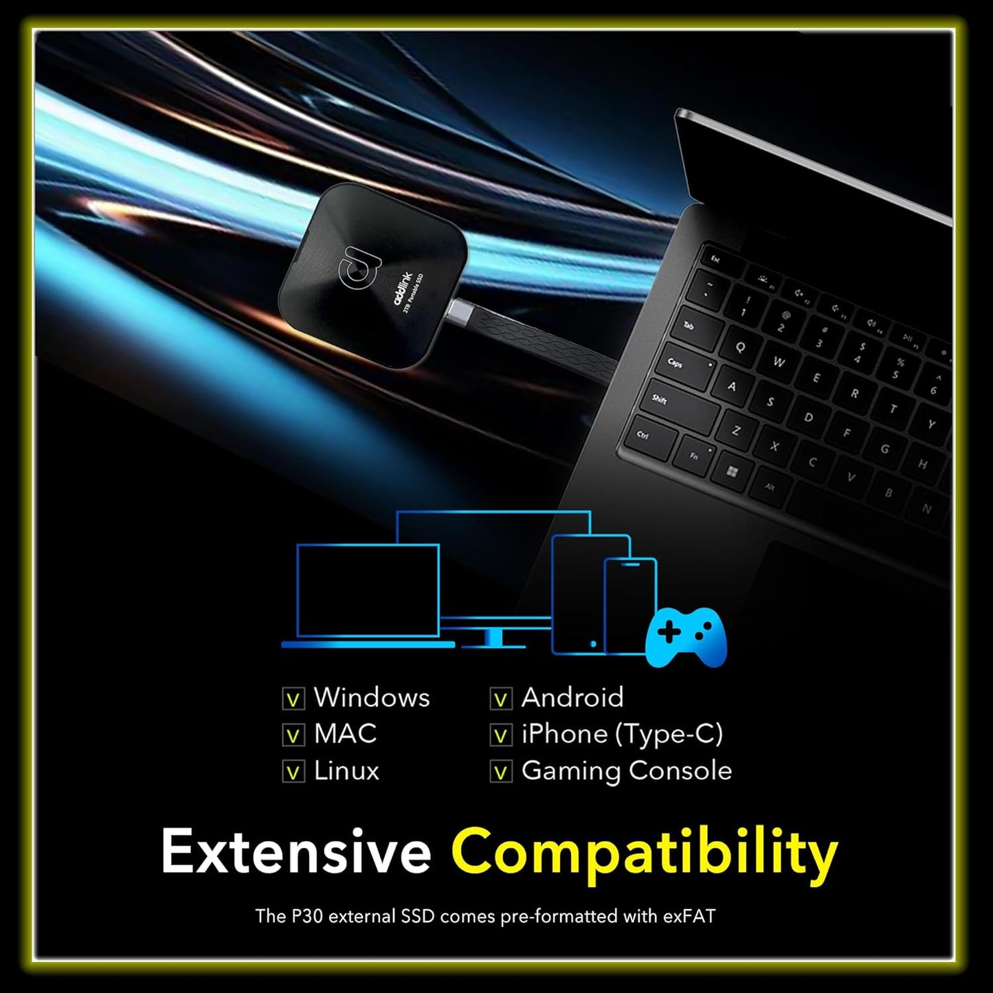 Addlink P30 1TB Magnetic Portable SSD, USB4 4000MB/s Compatible with Thunderbolt 4, ProRes 4K 120fps, PS5/PS4, MagSafe, Aluminum, for iPhone, PC, Mac, Android