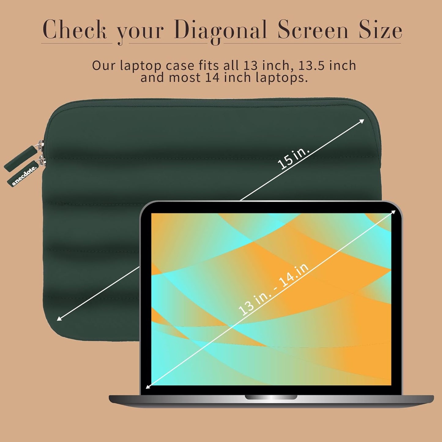 ANECDOTE Laptop Case 13-14 Inch – A Perfect Laptop Sleeve That is Compatible with MacBook Air/Pro and iPad Pro 12.9 – Fits in Your Bag, Padded and proective with an Aesthetic Design (Forest Green)