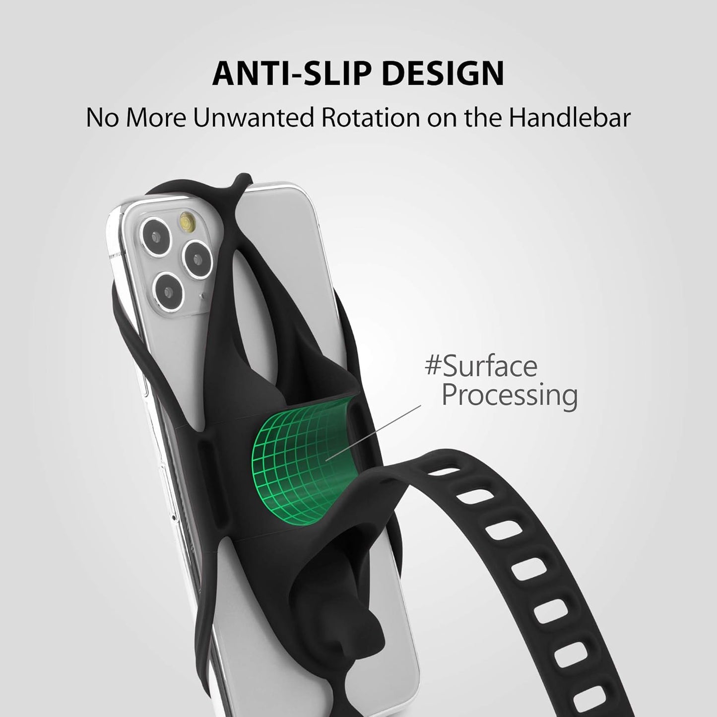 BONE Bike Tie 4, Bike Cell Phone Mount for Handlebar, Scratch-Free Silicone Holder with Anti-Slip Design, Universal Cycling Phone Holder Compatible with Most Smartphones (Black - Handlebar)