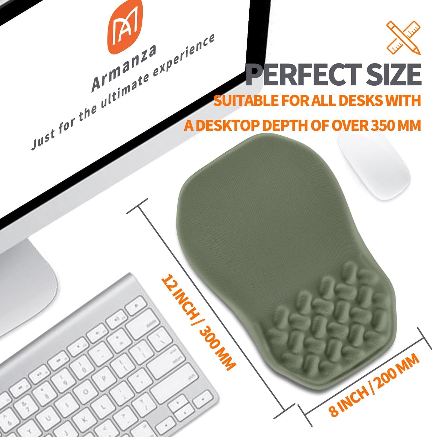 Ergonomic Slope Mouse Pad Wrist Support, Wrist Rest Mousepad for Carpal Tunnel Pain Relief with Massage Bulge and Slow Rebound Memory Foam (12x8 inch, Olive Green)