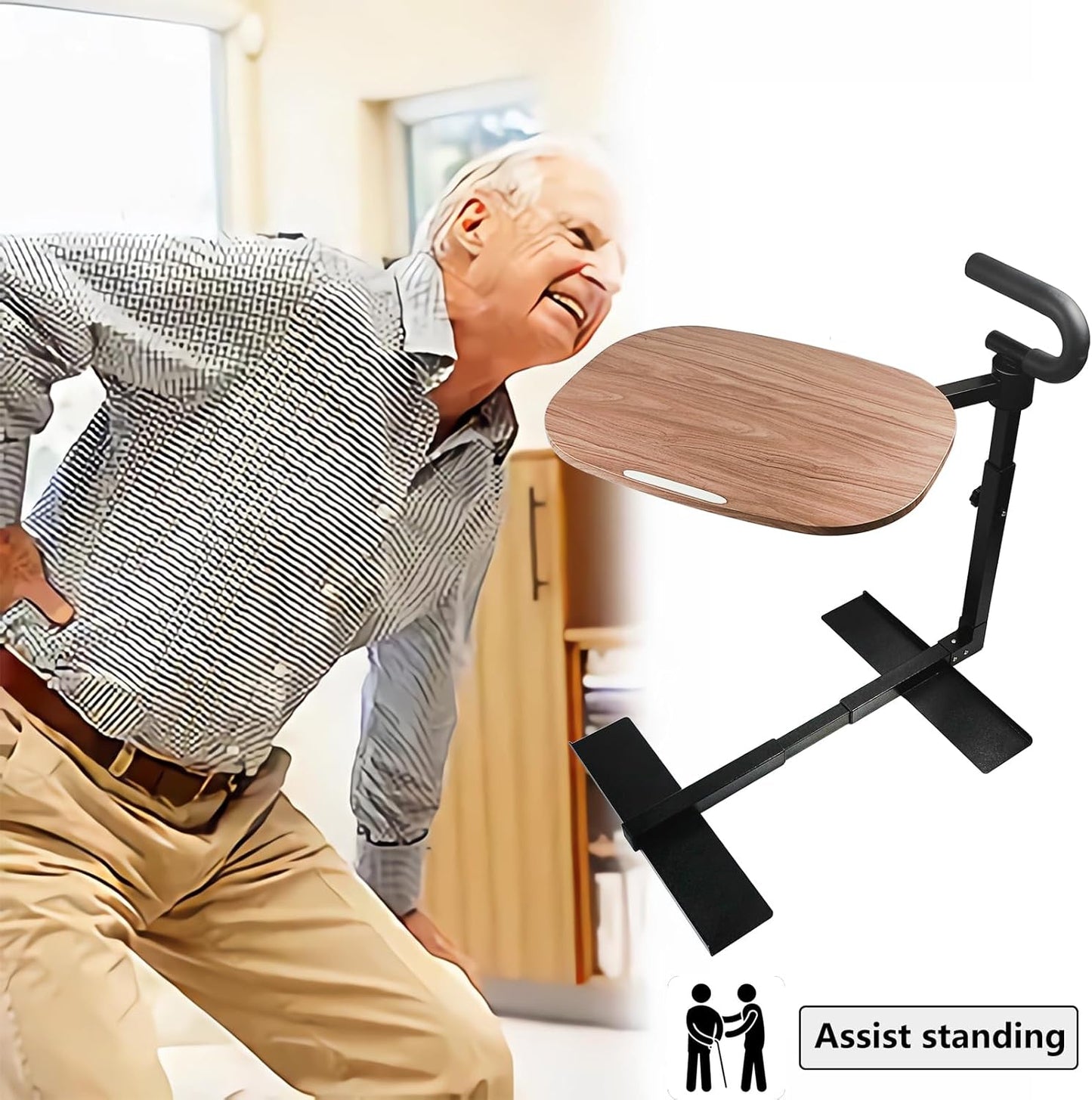 (Black 360° Sofa Rotating Table) Auxiliary Standing Tray 360 Degree and Height Adjustable Rotating TV and Laptop Table, Ergonomic Auxiliary Safety Standing Handle