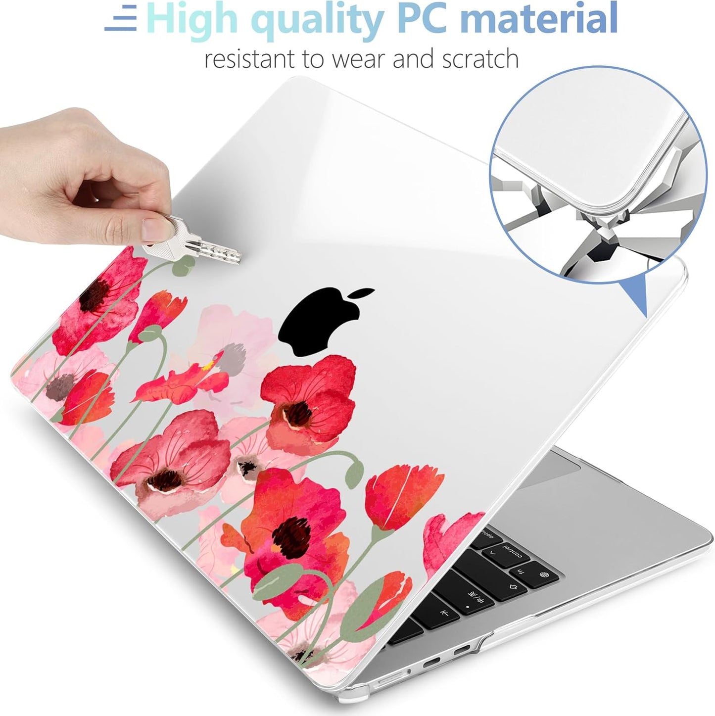 MEEgoodo for M4/M3/M2 MacBook Air 15.3 inch Case 2025 2024 2023, Case Fit Model (A3241/A3114/A2941) for MacBook Air 15 inch, Laptop Hard Shell with Keyboard Cover, Hand Drawn Poppy