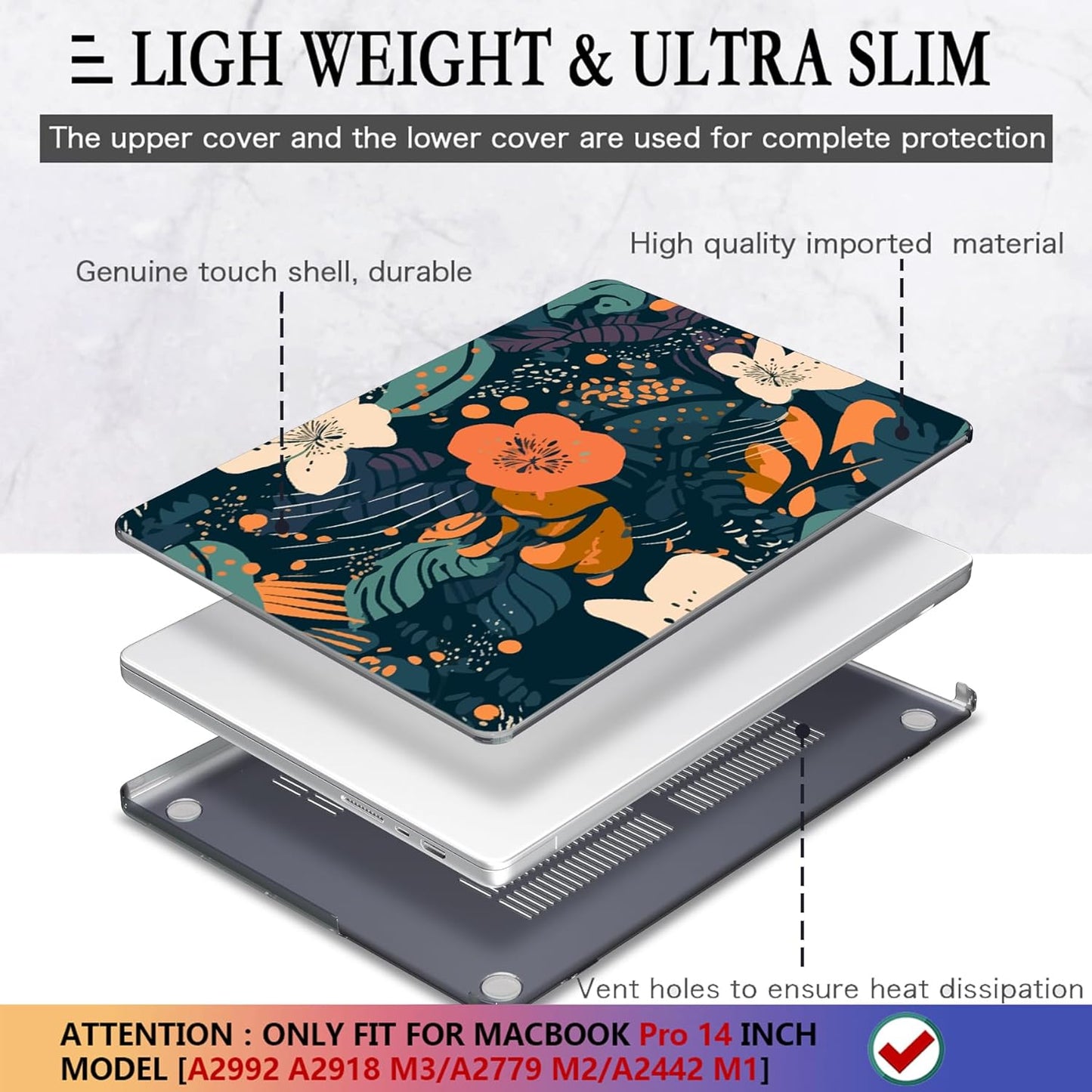 CISSOOK Compatible with MacBook Pro 14 inch Case 2024 2023 2022 2021 Release M4 A3112 A3185 A3401 M3 A2992 A2918 M2 A2779 M1 A2442 Pro Max Chip, Pro 14-inch Plastic Hard Shell Case, Little Flower
