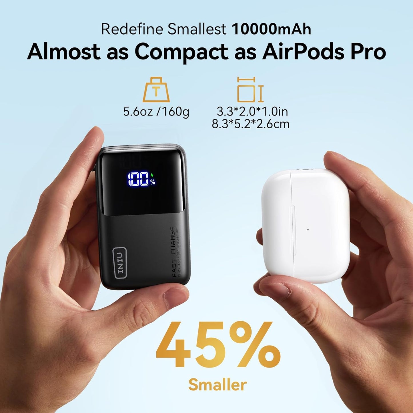 INIU Pocket Size Portable Charger, Ultra Small 10000mAh 45W PD Power Bank, USB C in&Out Fast Charging Battery Pack, Travel Essentials Powerbank for iPhone 16/15 Pro Max, iPad Air, Samsung S22 S27 etc