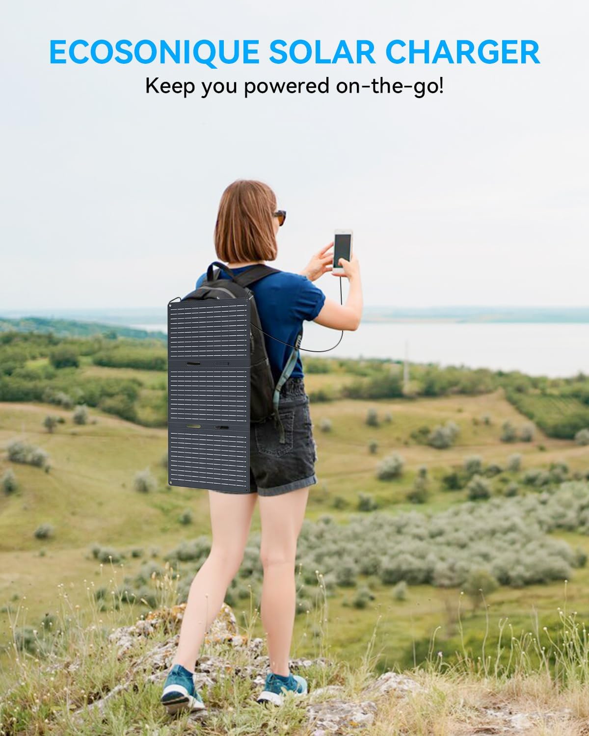 Ecosonique 30W Portable Solar Charger Foldable Solar Panels with USB C USB A ETFE Waterproof for Camping Backpacking Compatible with Cell Phone, iPhone, iPad, Samsung Galaxy, LG, Power Banks