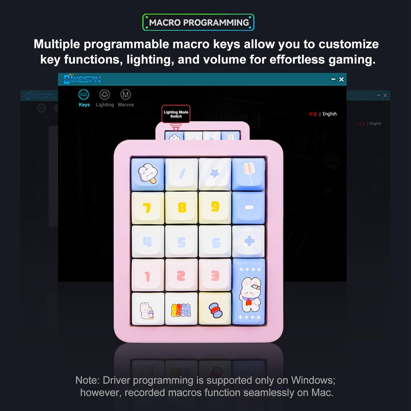 Adventurers K812 Wired Mechanical Numeric Keypad, 19-Key Hot-Swappable RGB Numpad, Macro Programmable, Detachable Type-C Cable, Game/Office Mode Switch – for PC/Laptop/Desktop (Pink)