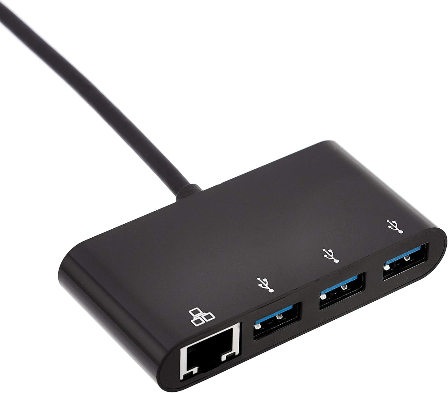 Amazon Basics 4-Port Adapter With 3 USB 3.0 USB-A Ports & 1 RJ45 Gigabit Ethernet Port, Black