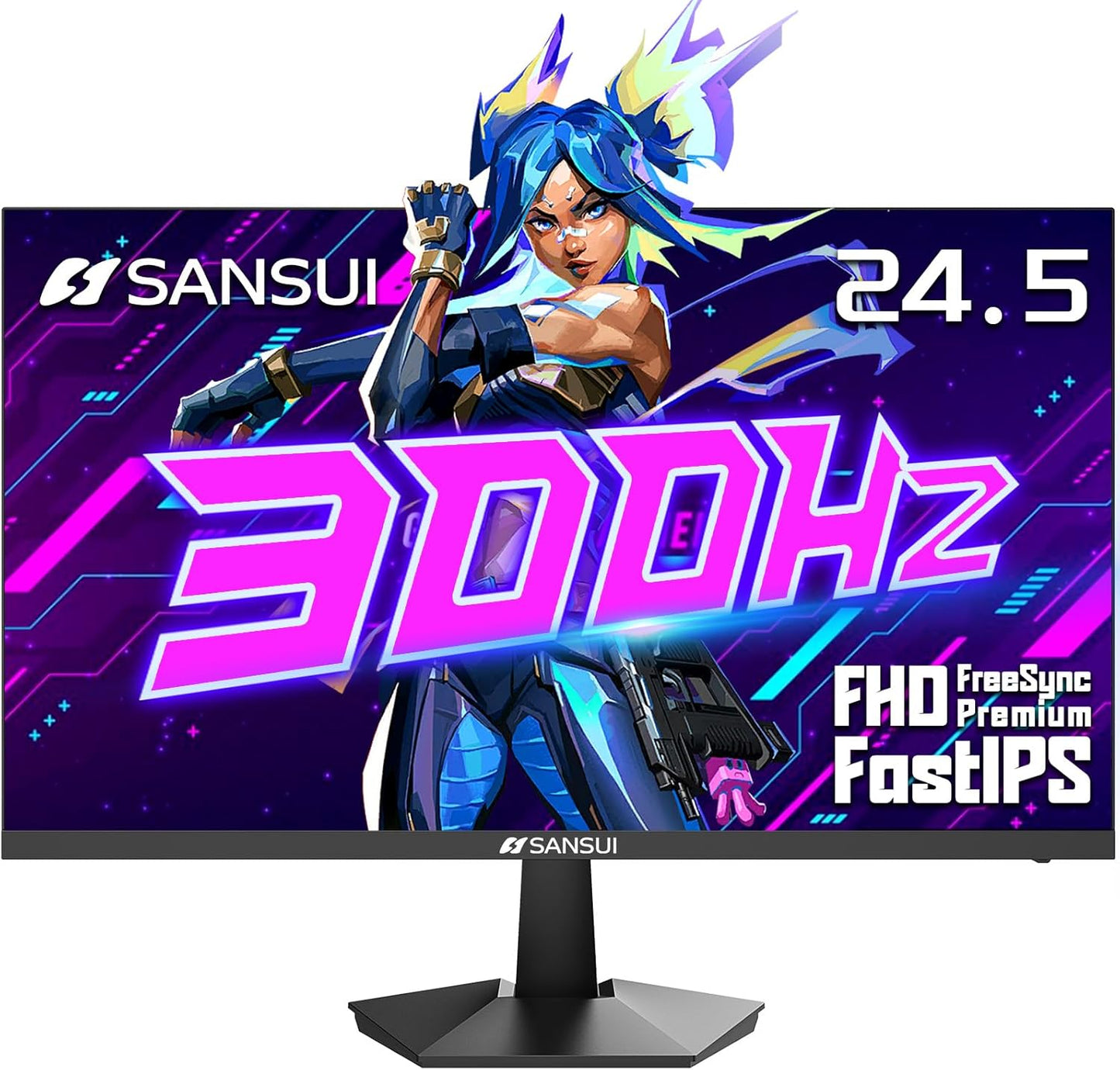 SANSUI Gaming Monitor, 24.5" 300hz 240hz FHD 1080P 1ms FPS PC Monitor Gaming, HDR, FreeSync, DisplayPort x2 HDMI x2, Fast IPS, 120% sRGB, Audio Jack, VESA Support, Desktop Compatible(ES-G25X1 PRO)