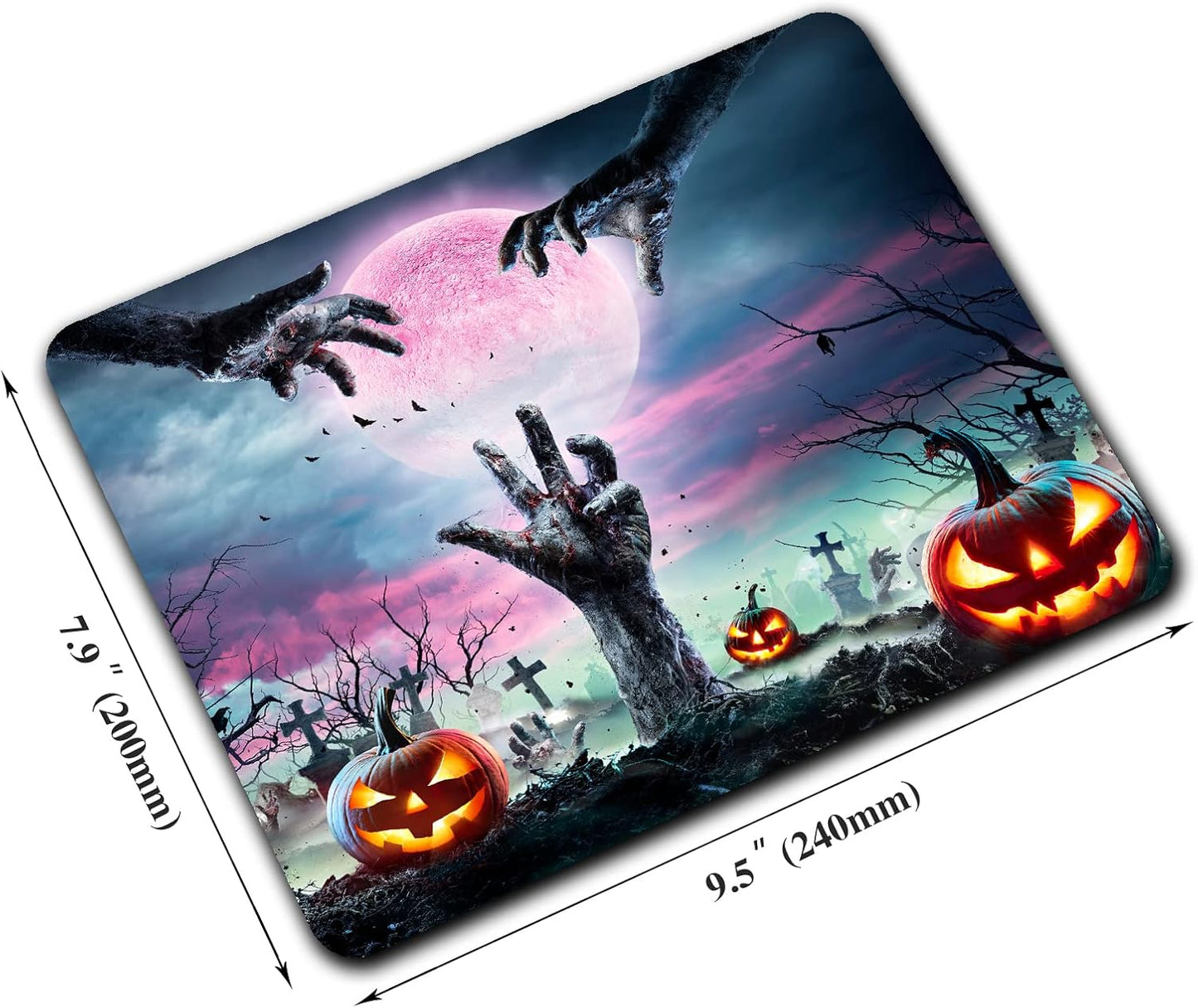 Horror Halloween Mouse Pad, Scary Night Mousepad for Design, Anti-Slip Rubber Base Wireless Mouse Pads for Laptop