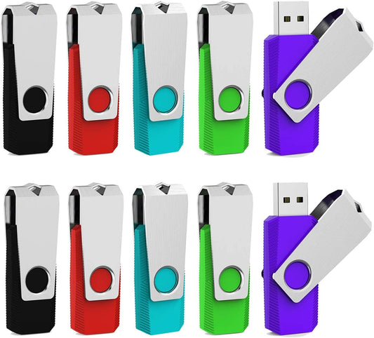 Aiibe 64GB Flash Drive 3.0 10 Pack 64GB USB 3.0 Thumb Drive USB Drive 64 GB Jump Drives Memory Stick Multi Pack 64 GB Flash Drives (64G, 10 Pack, 5 Mixed Colors: Black Red Cyan Green Purple)
