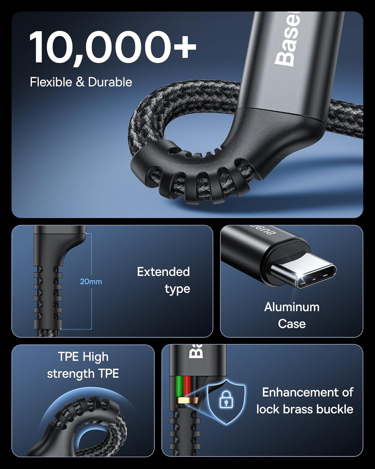 Baseus USB Type C Cable for Car, 2-Pack 3.3ft 100W Retractable Coiled USB A to USB C Fast Charger Cord, Nylon Braided Carplay Cable Compatible with iPhone15/Pro/Plus/Pro Max, Galaxy S24 S23, Note 20