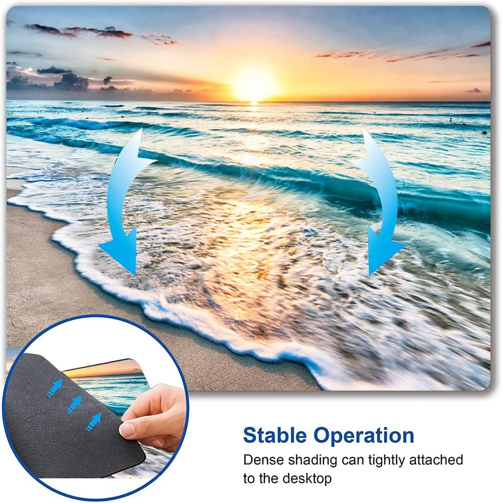 Beach Sunset Washable Square Waterproof Cute Gaming Office Laptop Mousepad - Non-Slip Rubber Computer Mouse Pad for Wireless Mouse, Personalized for Desk