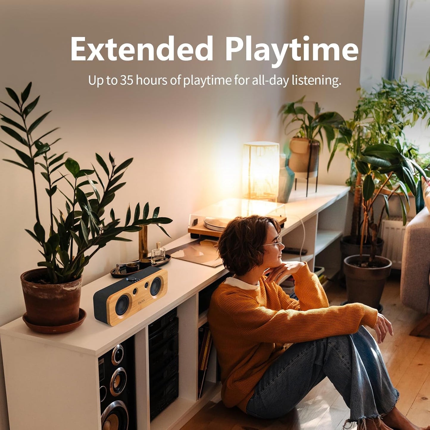 DOSS SoundBox H200 50W Home Bluetooth Speaker with Dual 3.5-Inch Woofers, Two 1-inch Tweeters, 35H Playtime, TWS, Sustainable Materials, BT 5.3, Wireless for Record Player/Computer/TV-Black