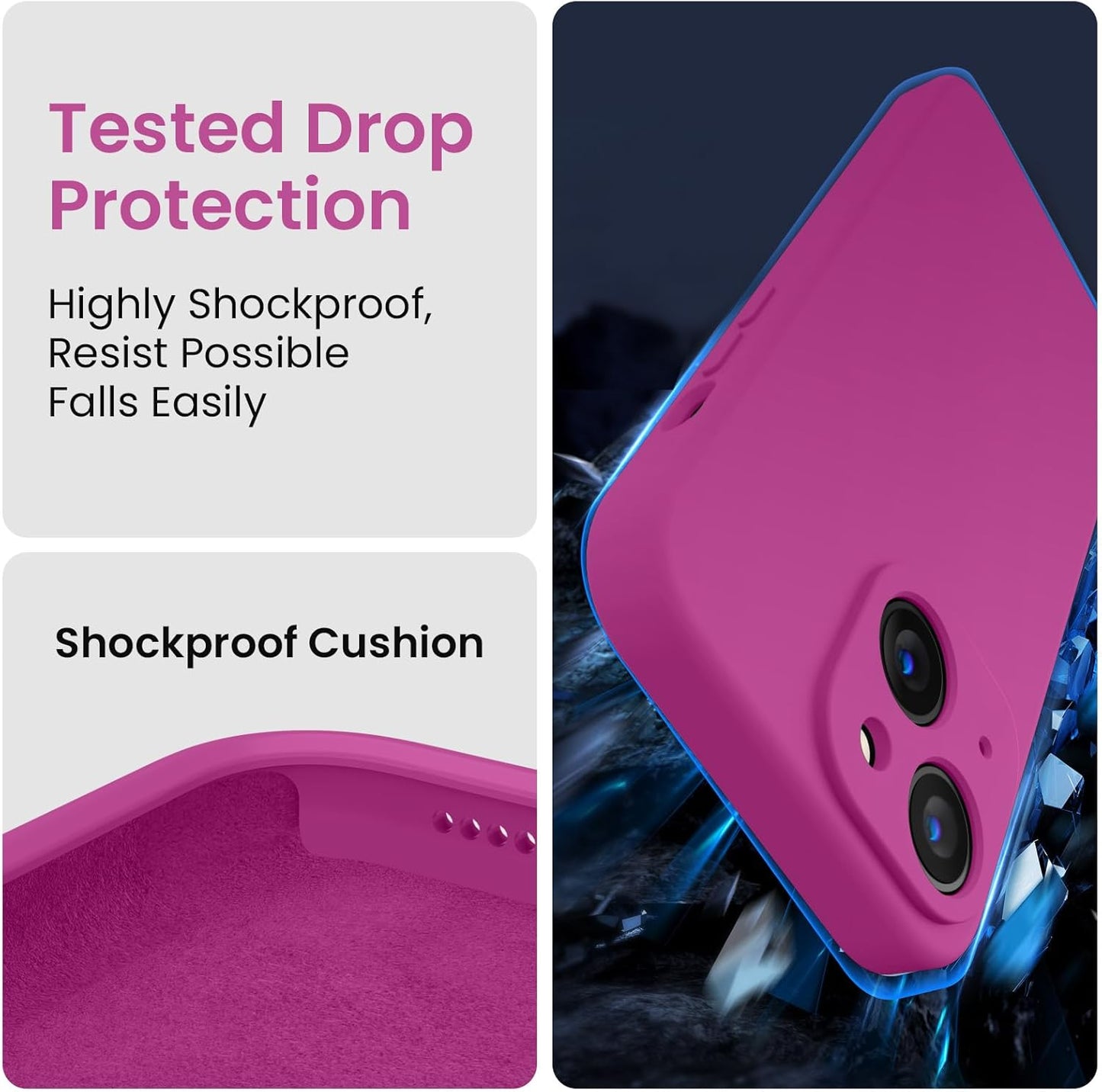 FireNova Designed for iPhone 14 Case, Silicone Upgraded [Camera Protection] Phone Case with [2 Screen Protectors], Soft Anti-Scratch Microfiber Lining Inside, 6.1 inch, Shocking Pink