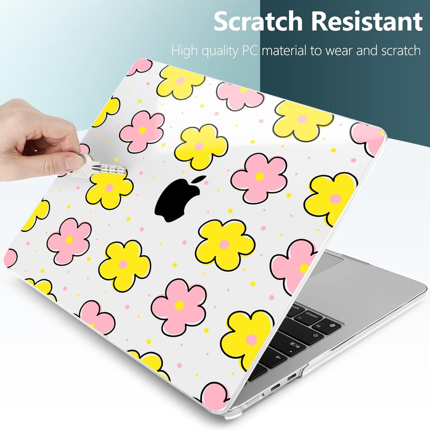 TWOLSKOO Compatible with M4 MacBook Air 13.6 inch Case 2025-2022 Release M4 A3240 M3 A3113 M2 A2681, Plastic Hard Shell & Keyboard Cover & Type C Adapter & Screen Protector, Cute Flowers