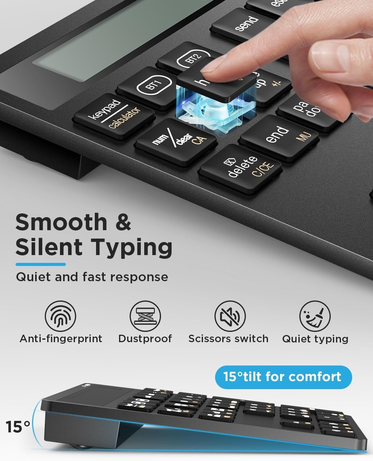 Bluetooth Number Pad, Wireless Numeric Keypad Calculator with Display, USB-C Rechargeable External 34-Keys Numpad, Financial Data Entry Keyboard for iMac, MacBook Air/Pro, PC Desktop, Laptop Notebook