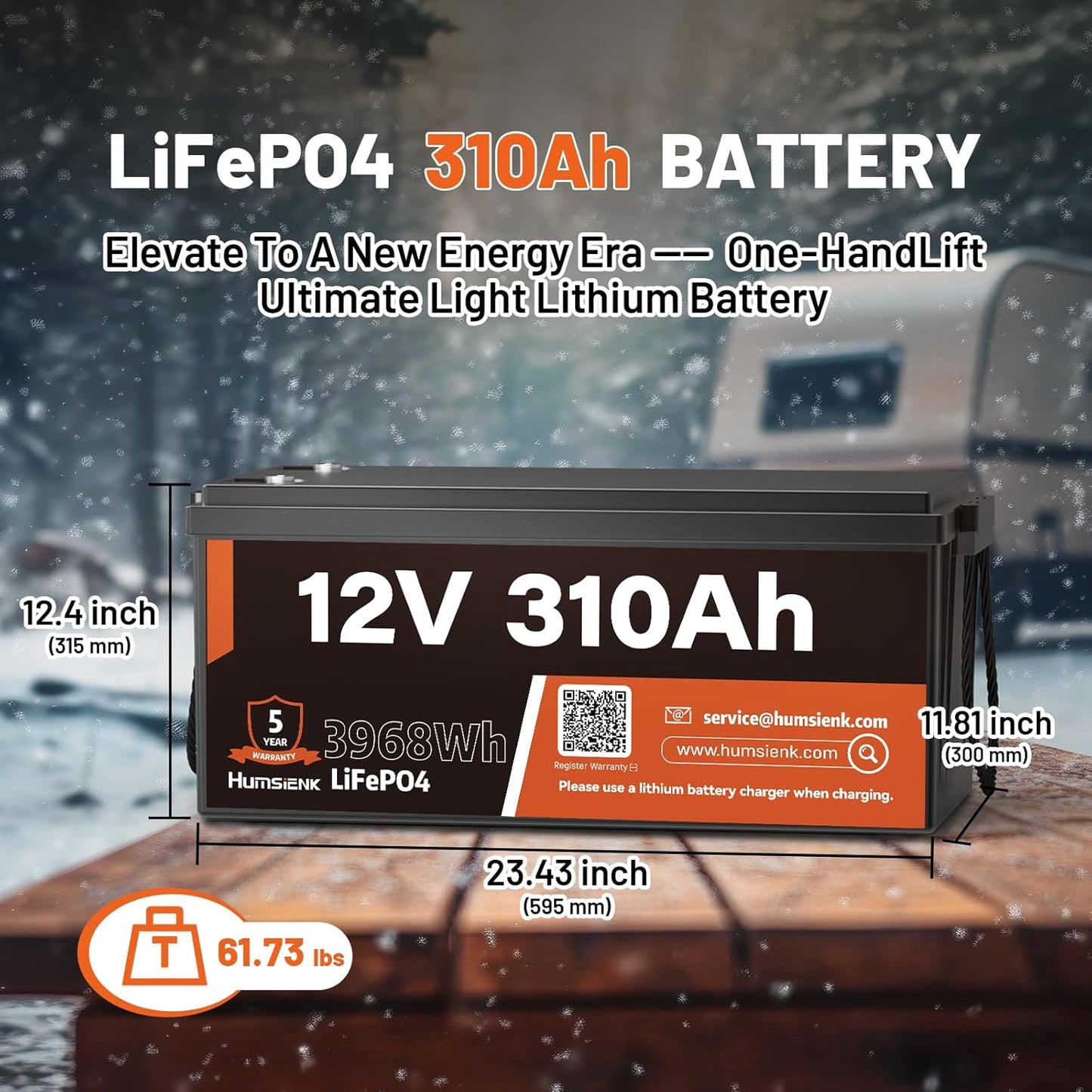 12V 310Ah LiFePO4 Lithium Battery – Max. 3968Wh, 15000+ Deep Cycle Battery with 100A BMS, Low-Temp Cutoff | A+ Grade Cells for Marine, Trolling Motor, Off-Grid Home Energy Storage, Van Life