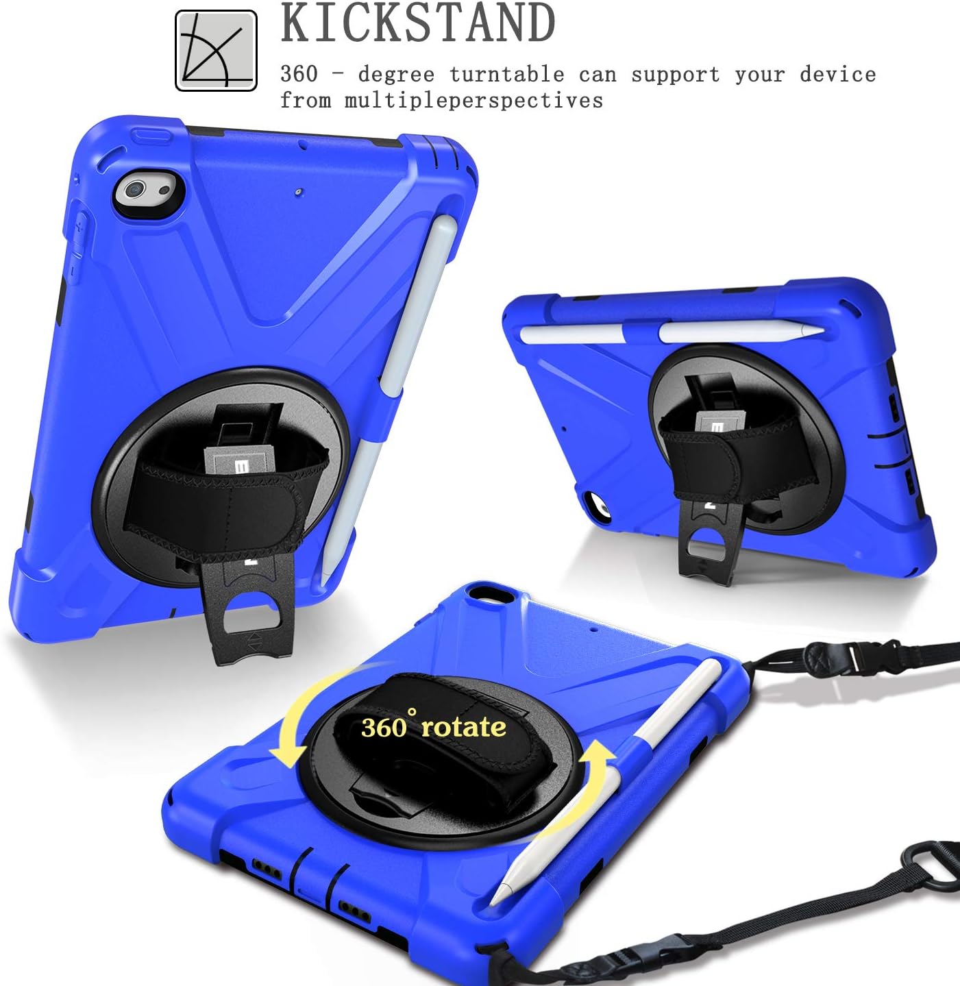BRAECN iPad mini 5 Case,iPad mini 4 Case, Heavy Duty Shockproof Protective Rugged Case with Pencil Holder,Hand Strap,Kickstand, Shoulder Strap for iPad mini 5th/4th Generation 7.9 Inch for Kids