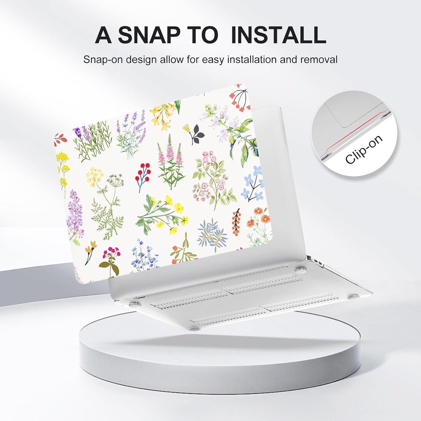 iCasso Compatible with MacBook Air 13 inch Case 2020-2018 Release M1 A2337 A2179 A1932, Elegant Floral Protective Hard Shell Case +Keyboard Cover + Screen Protector（White）