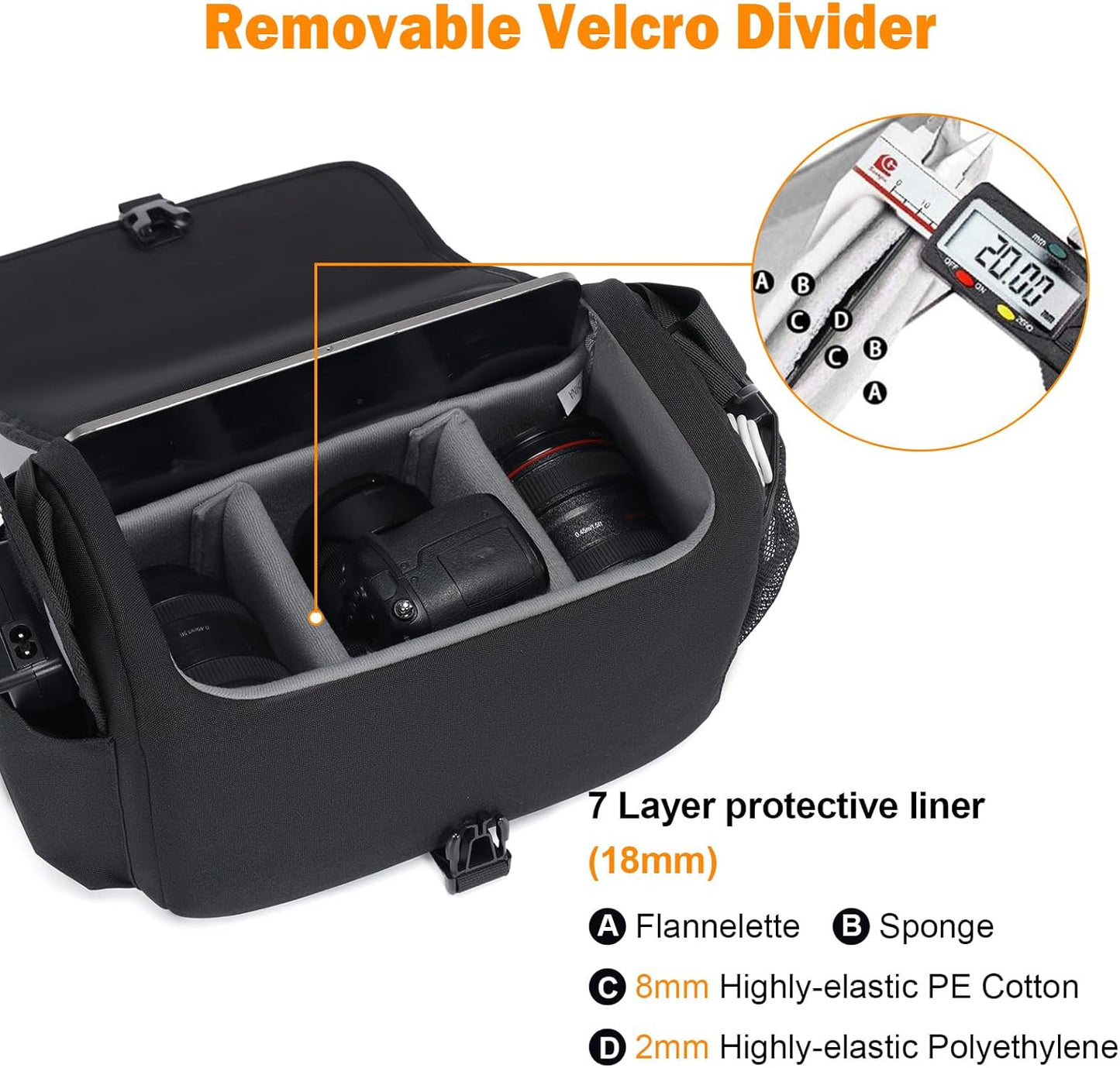 CADeN Camera Bag Case Shoulder Crossbody Bag Compatible for Nikon, Canon, Sony, DSLR SLR Mirrorless Cameras and Lenses (1.0 Black, Large)