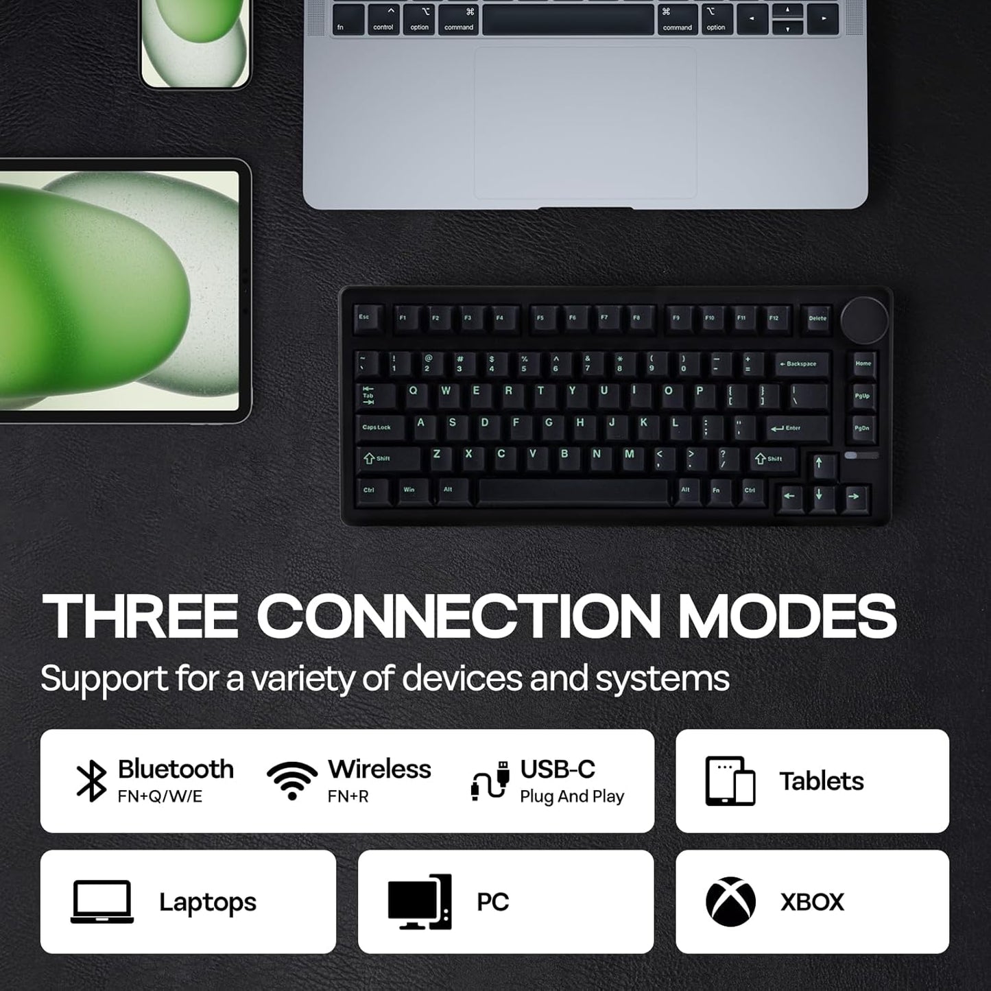 EPOMAKER QK81 75% Wireless Mechanical Gaming Keyboard, QMK/VIA Programmable and Hot-Swappable, 81 Keys with Metal Knob, 2.4Ghz/BT/USB, Creamy Gasket-Mount, RGB Backlight (Black, Wisteria Switch)