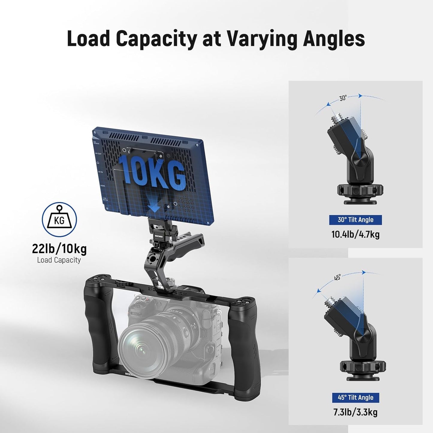 NEEWER Universal Camera Cage with Top Handle & Cold Shoe Monitor Mount, Arca Type Camera Gimbal Stabilizer Video Rig, Dual Handgrips & 3/8" for ARRI Compatible with SmallRig Accessories, CA016T+MA006