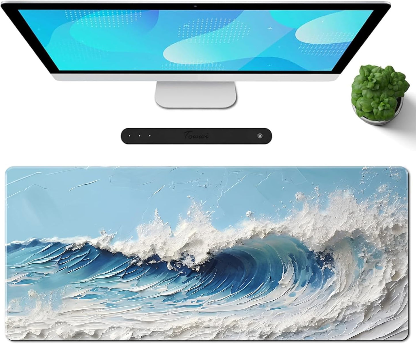 Galdas Gaming Mouse Pad XXL XL Large Long Extended Big Mousepad Non-Slip Rubber Keyboard Desk Pad with Stitched Edges for Laptop Home Office (31.5x11.8x0.08 Inch) … (Painting Waves)