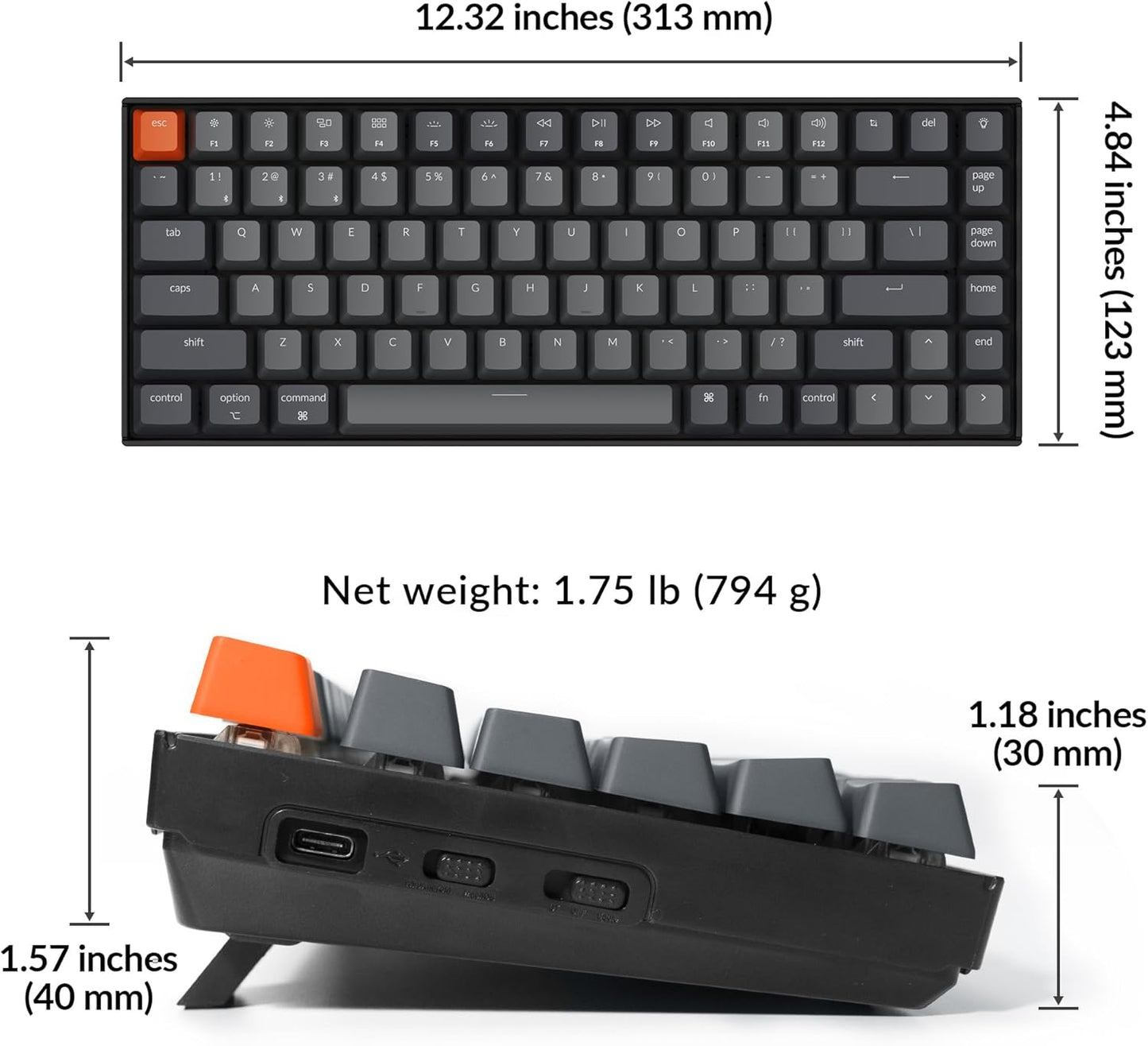 Keychron K2 75% Layout Bluetooth Wireless Mechanical Keyboard K Pro Brown Switch/White LED Backlit/USB C/Anti Ghosting/N-Key Rollover, 84 Keys Gaming Keyboard for Mac Windows-Version 2