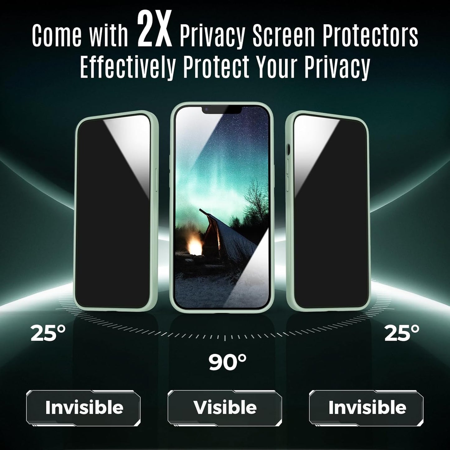 Designed for iPhone 12 Case, Compatible with MagSafe, with Privacy Screen Protectors X2, [Camera Protection] [15FT Military Drop Protection] Shockproof Phone Case, 6.1", Calke Green