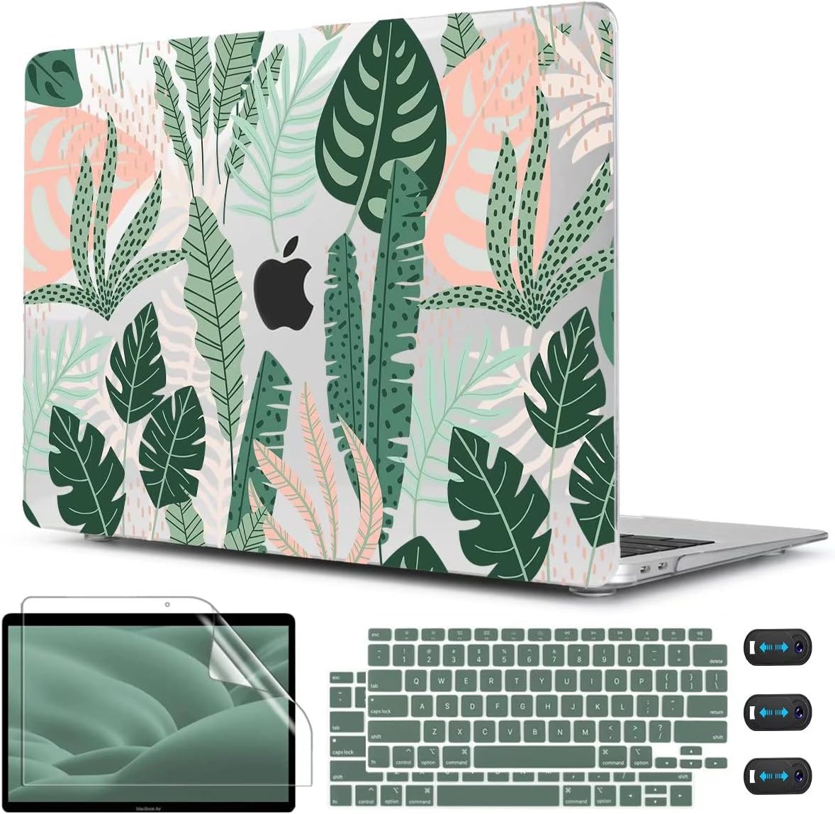CISSOOK for MacBook Air 13 inch Case 2021 2020 2019 2018 Release A2337 M1 A2179 A1932 with Touch ID, Tropical Hard Shell Case with 2 Keyboard Covers for MacBook Air 13 2021, Tropical Palm Leaves