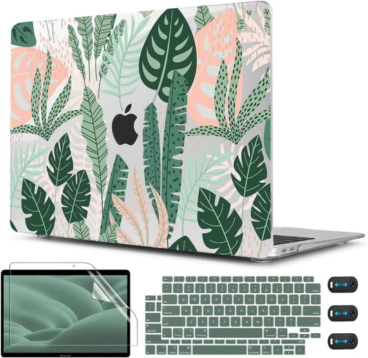 CISSOOK for MacBook Air 13 inch Case 2021 2020 2019 2018 Release A2337 M1 A2179 A1932 with Touch ID, Tropical Hard Shell Case with 2 Keyboard Covers for MacBook Air 13 2021, Tropical Palm Leaves