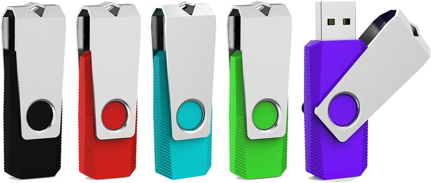 Aiibe 32GB USB 3.0 Thumb Drive 5 Pack with LED Light (32G, 5 Colors: Black, Red, Cyan, Green, Purple)