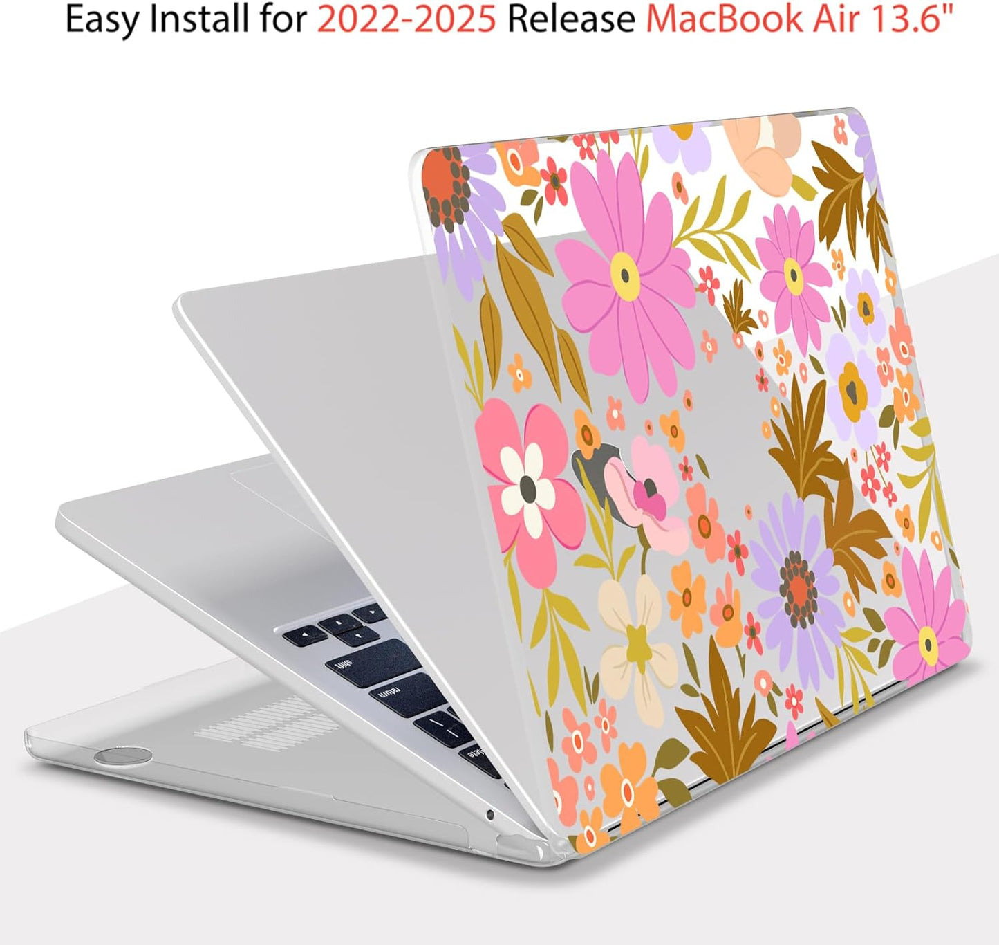 Teryeefi Compatible for MacBook Air 13.6 inch Case A3240 A3113 A2681 (2025 2024-2022 Release), Protective Plastic Hard Shell Cover for MacBook Air M2 M3 M4 13 inch, Pretty Floral A006