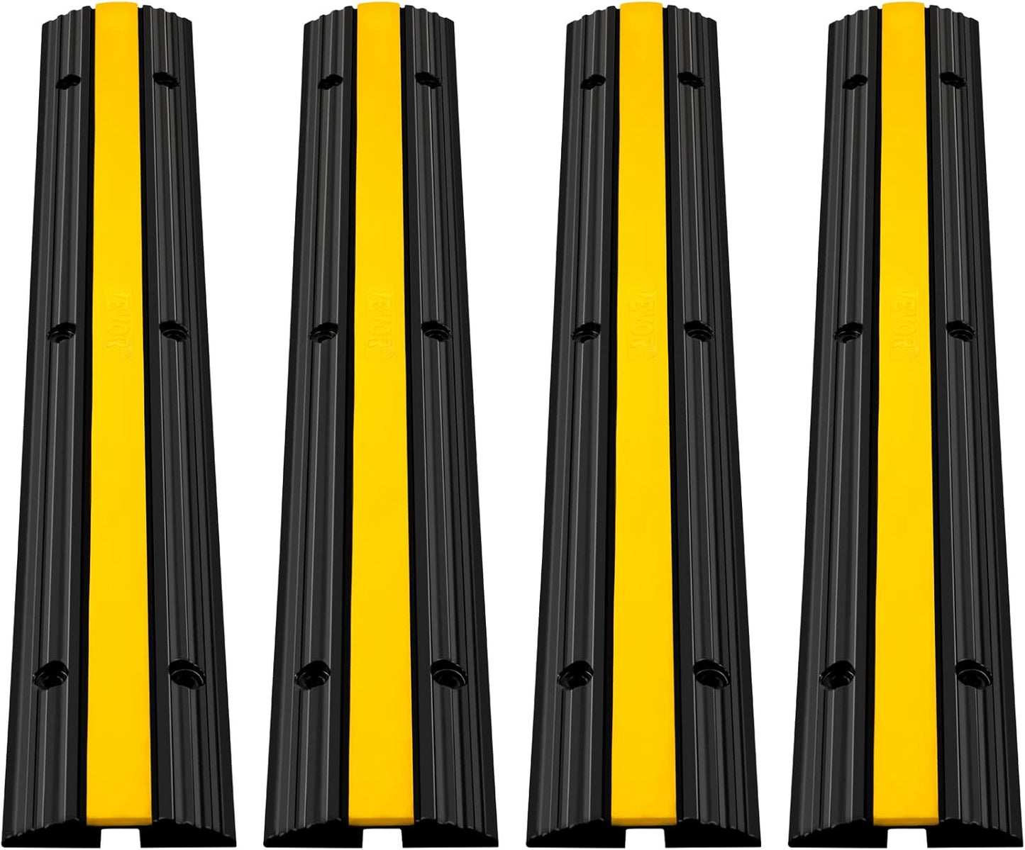 Happybuy 4 Pack of 1-Channel Rubber Cable Protector Ramps Heavy Duty 18000Lbs Load Capacity Cable Wire Cord Cover Ramp Speed Bump Driveway Hose Cable Ramp Protective Cover