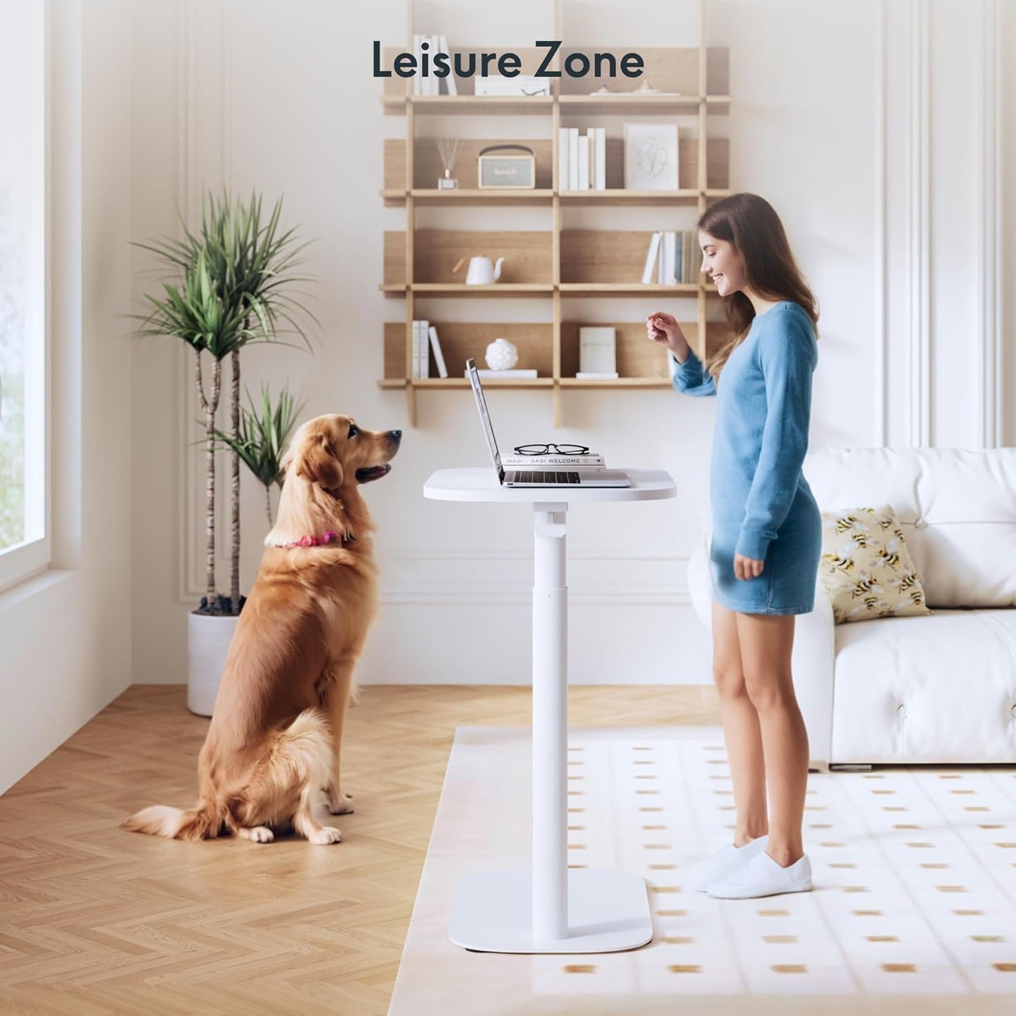 FLEXISPOT Adjustable C Table with Wheels, Mobile Snack Side End Table Sofa Couch Bedside Table Laptop Cart TV Tray Night Stand Small Space Side Table(23.6" W x 13.8" D,White)