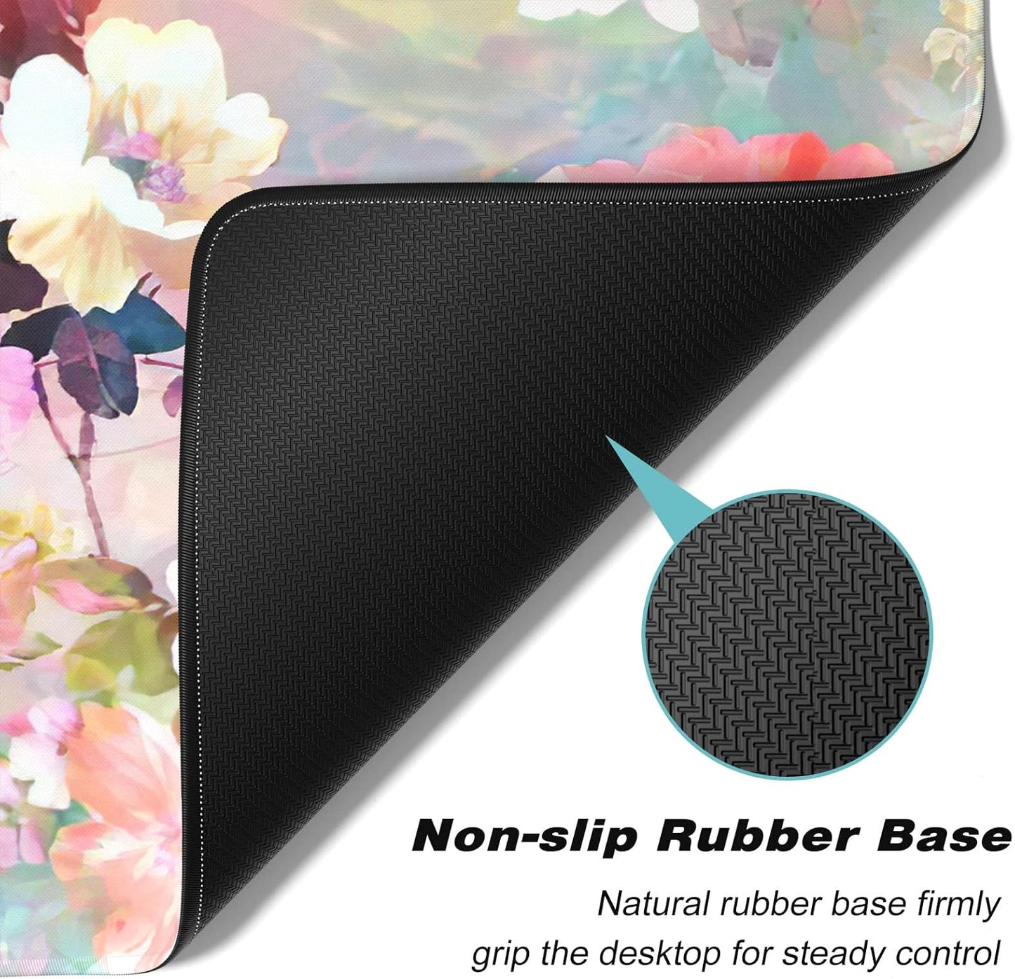 Extended Gaming Mouse Pad, XXL Large Desk Pad 30 x 14 Inch, Big Computer Keyboard Mousepad, Waterproof Mouse Mat with Stitched Edges and Non-Slip Base for Women Office Gaming, Flower
